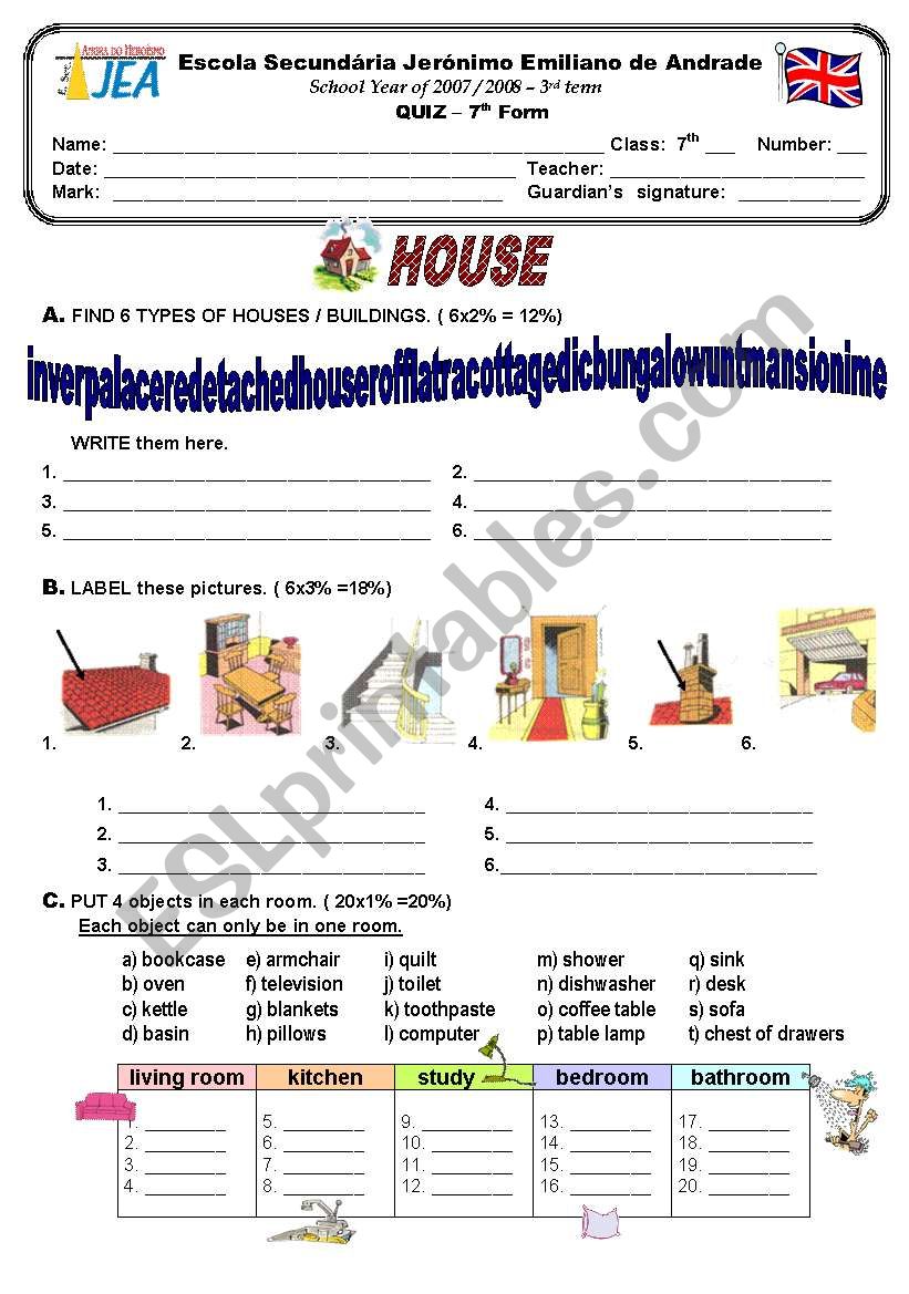 House Quiz worksheet