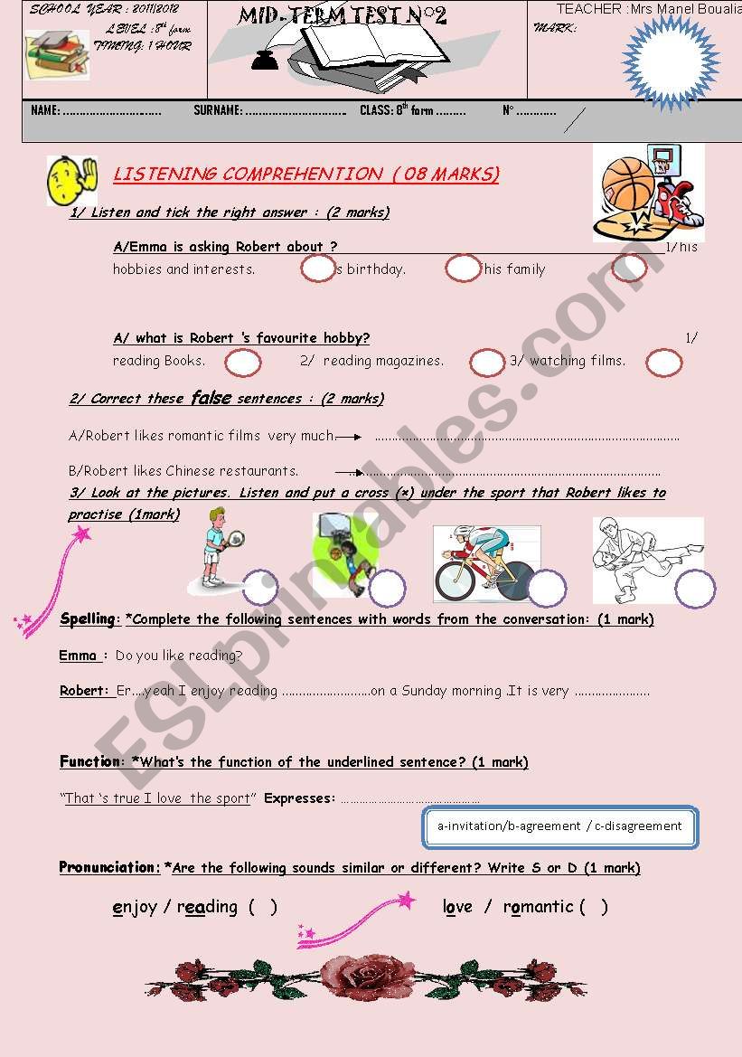 mid term 2  8TH FORM worksheet