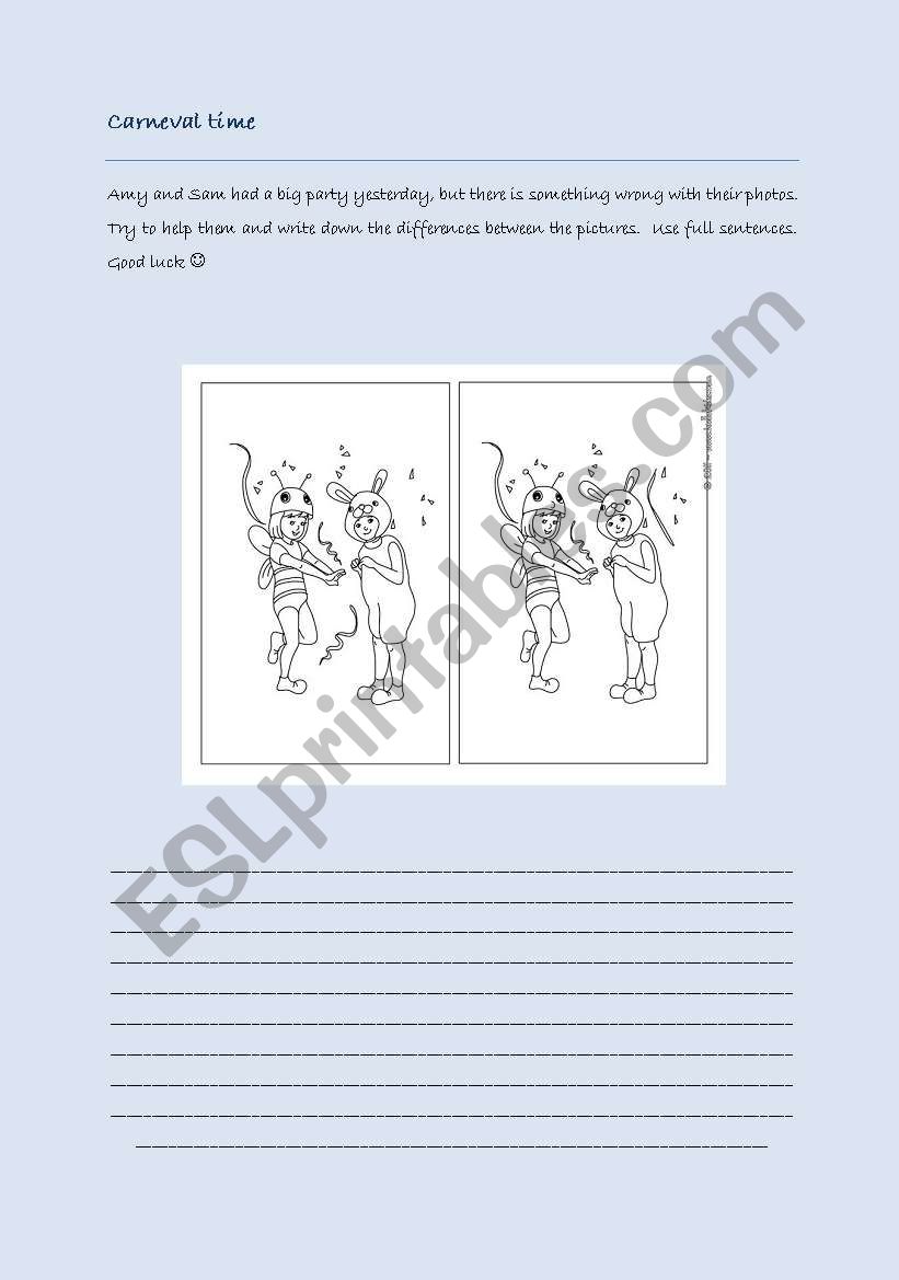 Carneval time worksheet