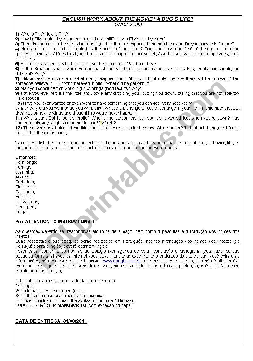 Bugs Live worksheet