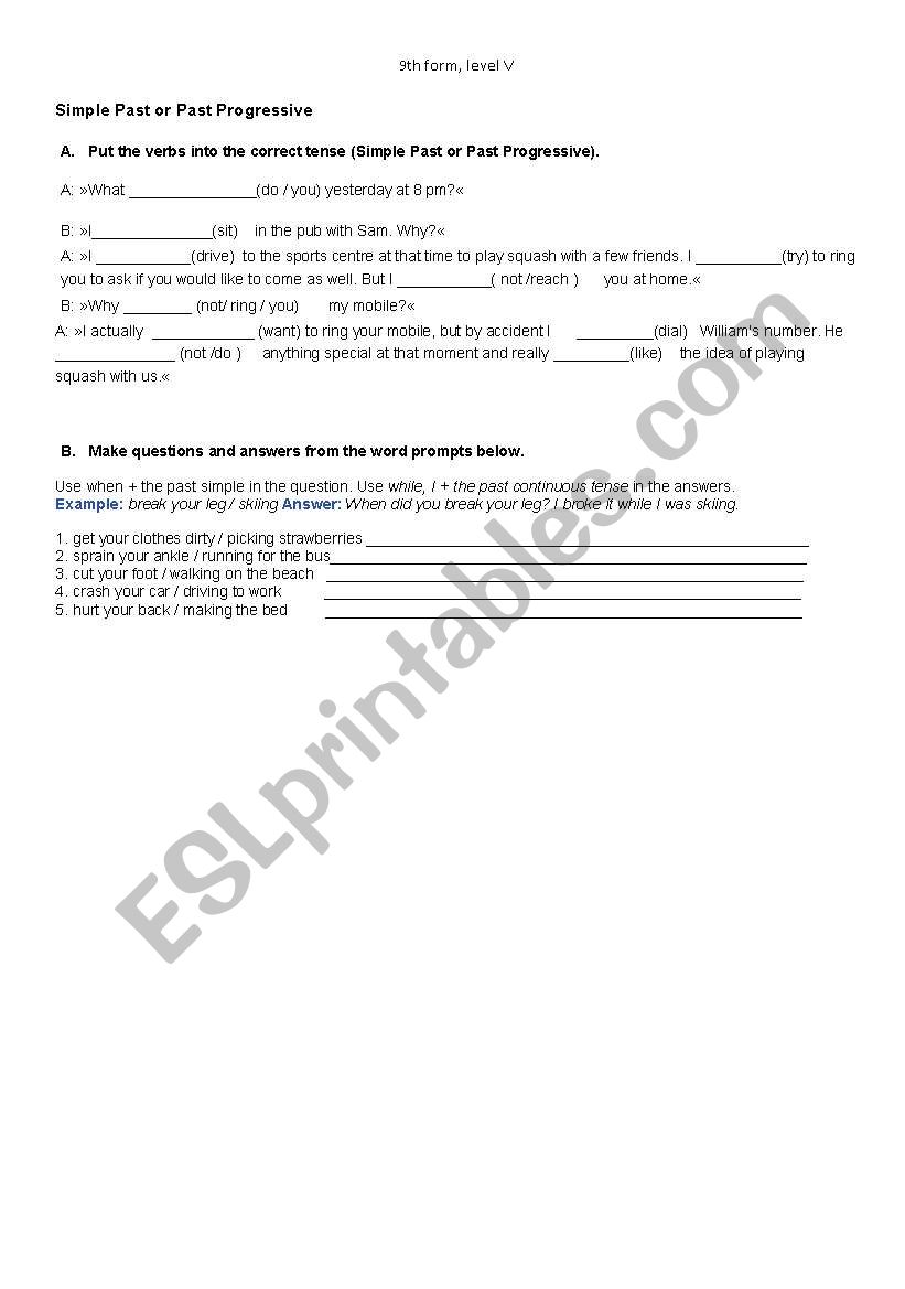Past simple - past continuous worksheet