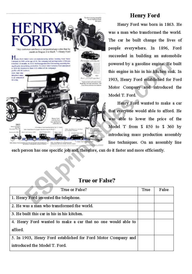 Henry Ford worksheet
