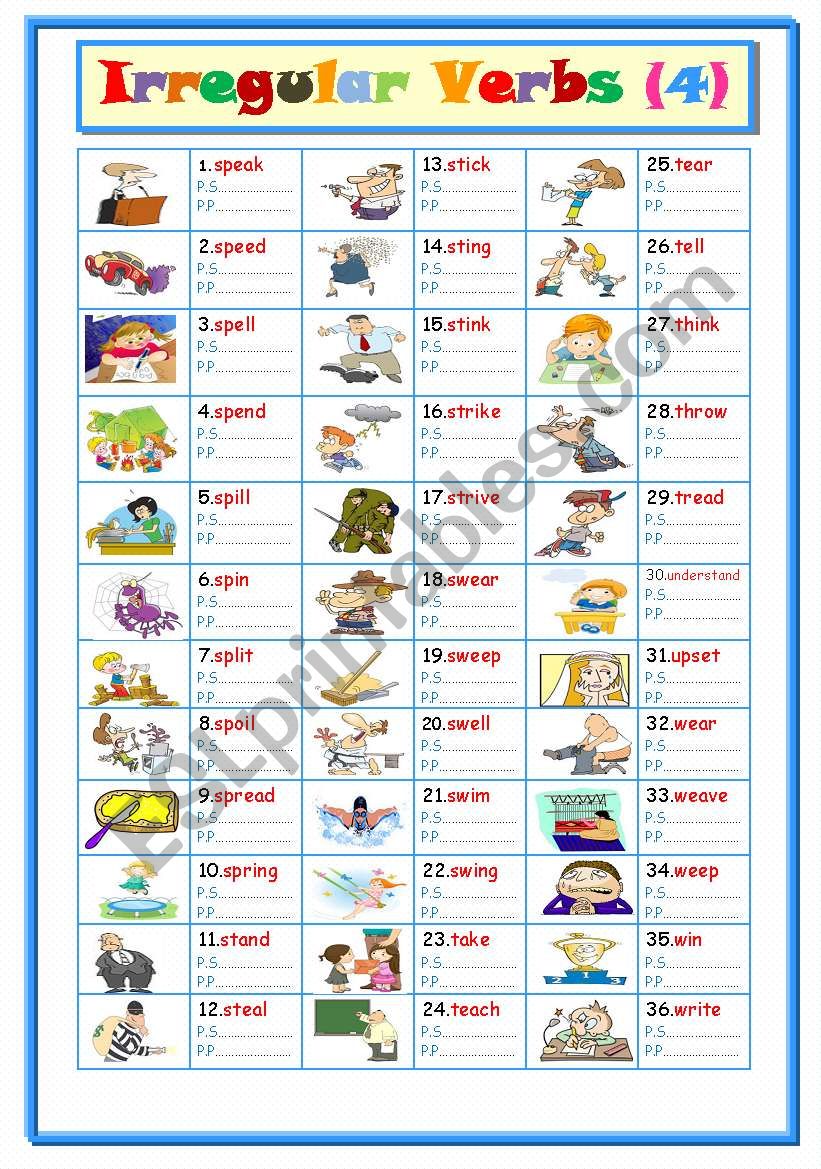 Irregular Verbs .... Part ( 4 ) From (s to w )