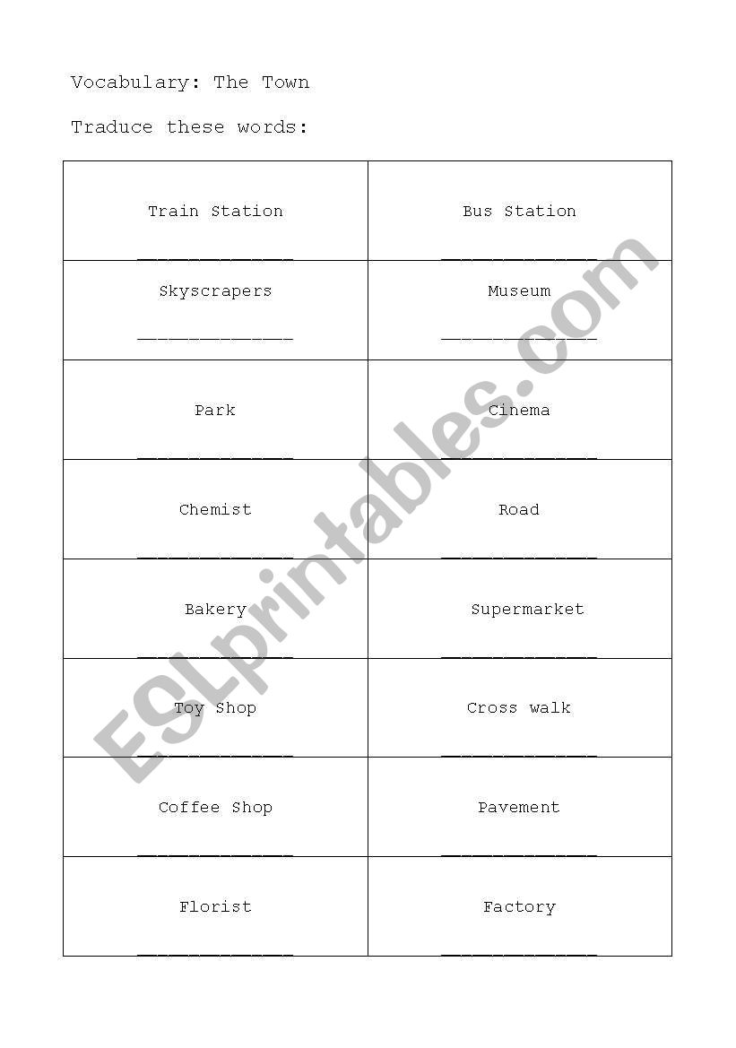 VOCABULARY: THE TOWN worksheet