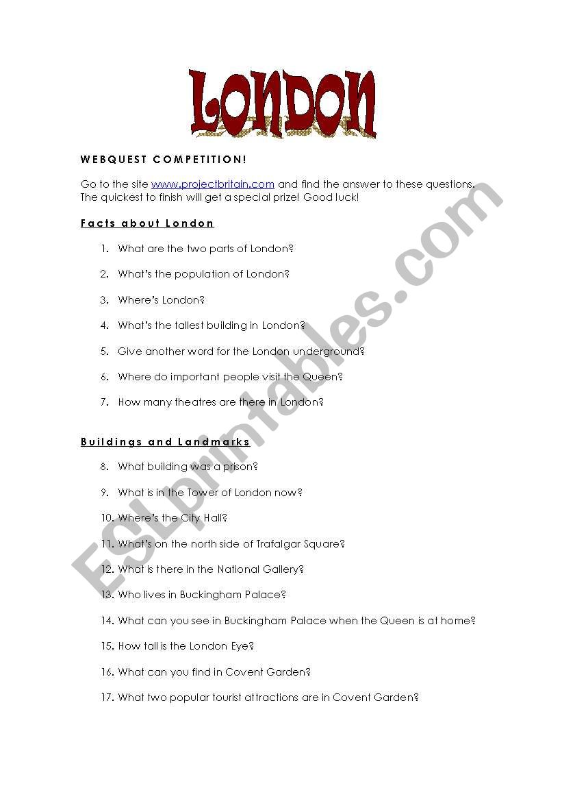 London Webquest worksheet