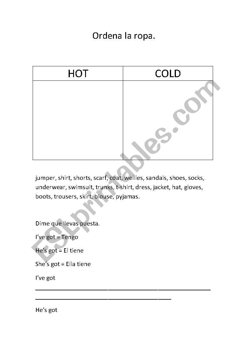 Sortng clothes for HOT and COLD