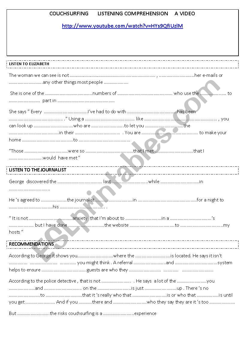 couchsurfing  worksheet