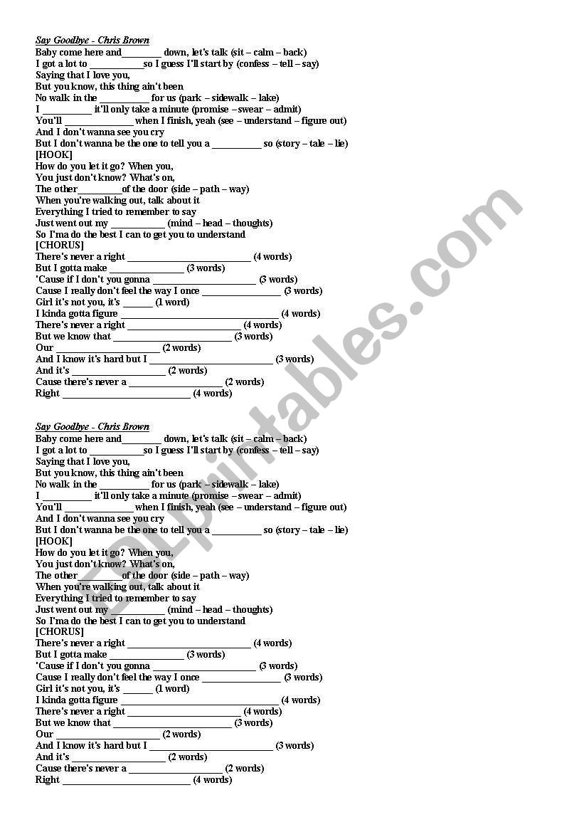 Song - Say goodbye worksheet