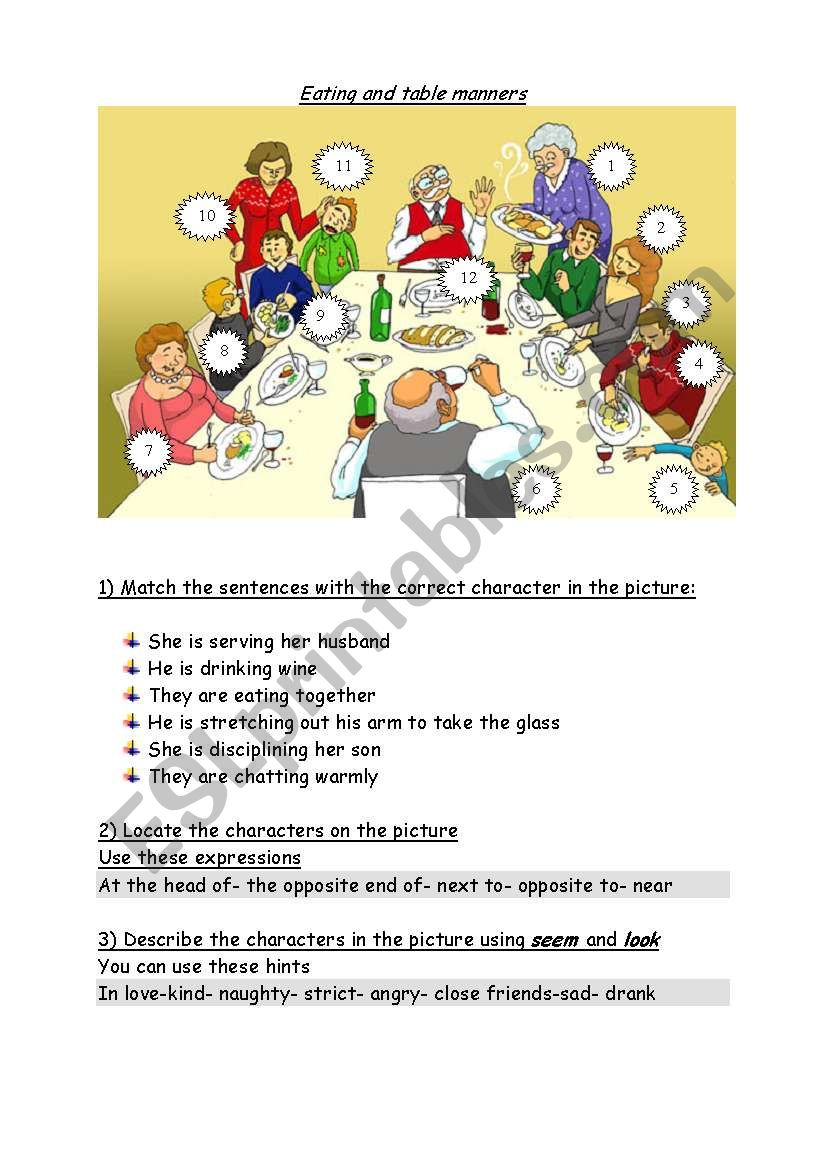 table manners  worksheet