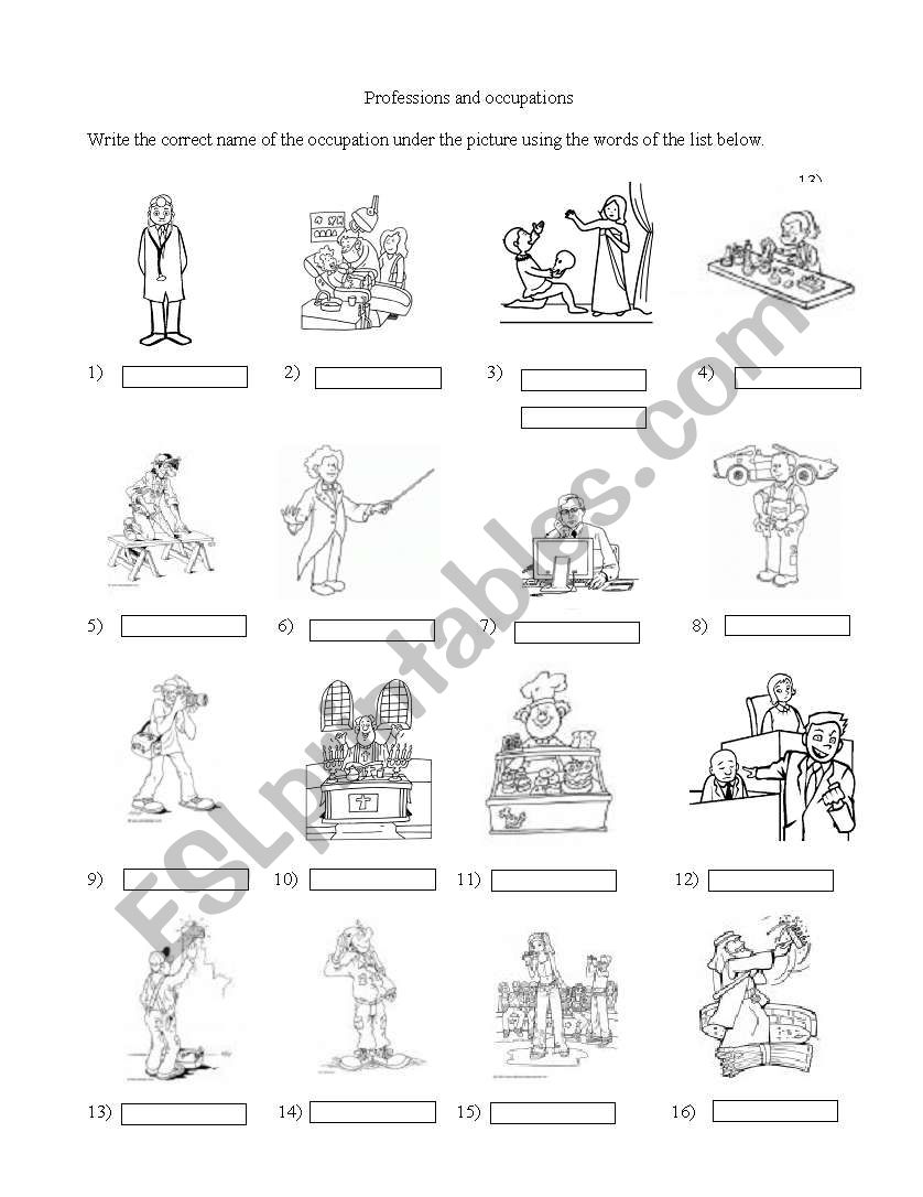 Professions and occupations worksheet