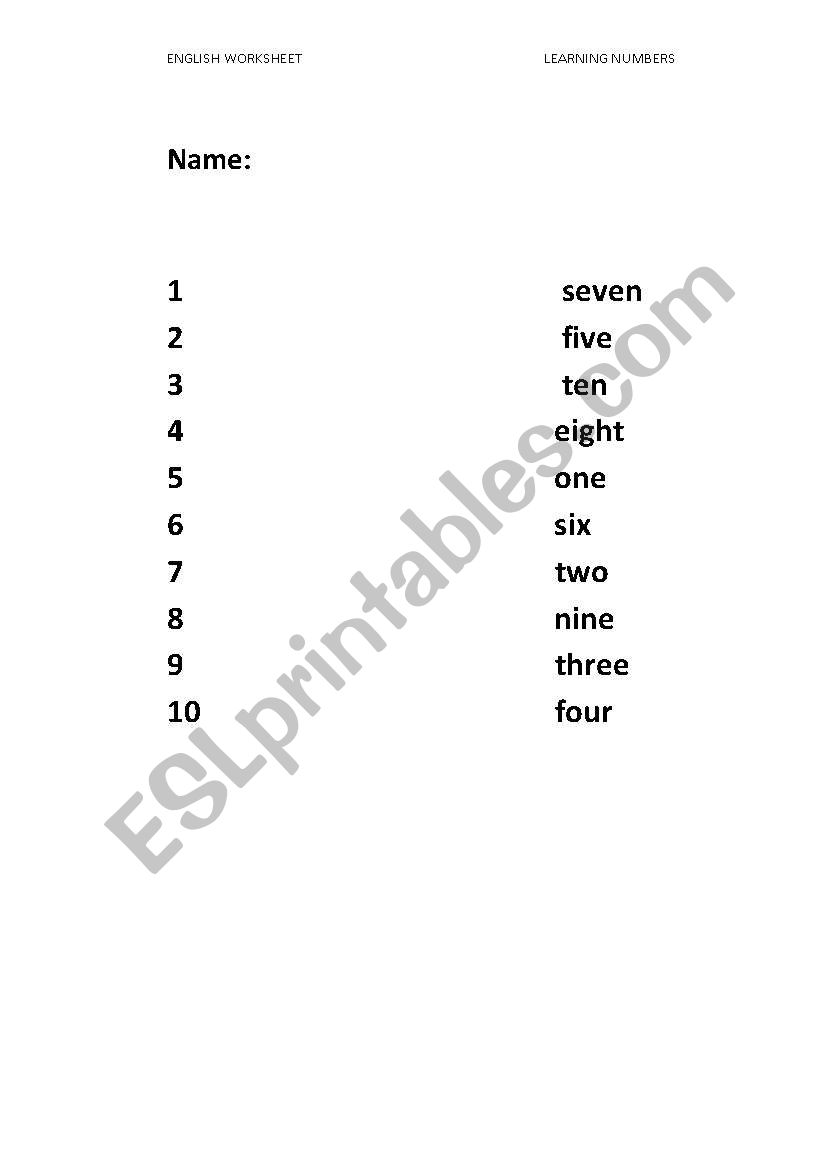 Numbers worksheet