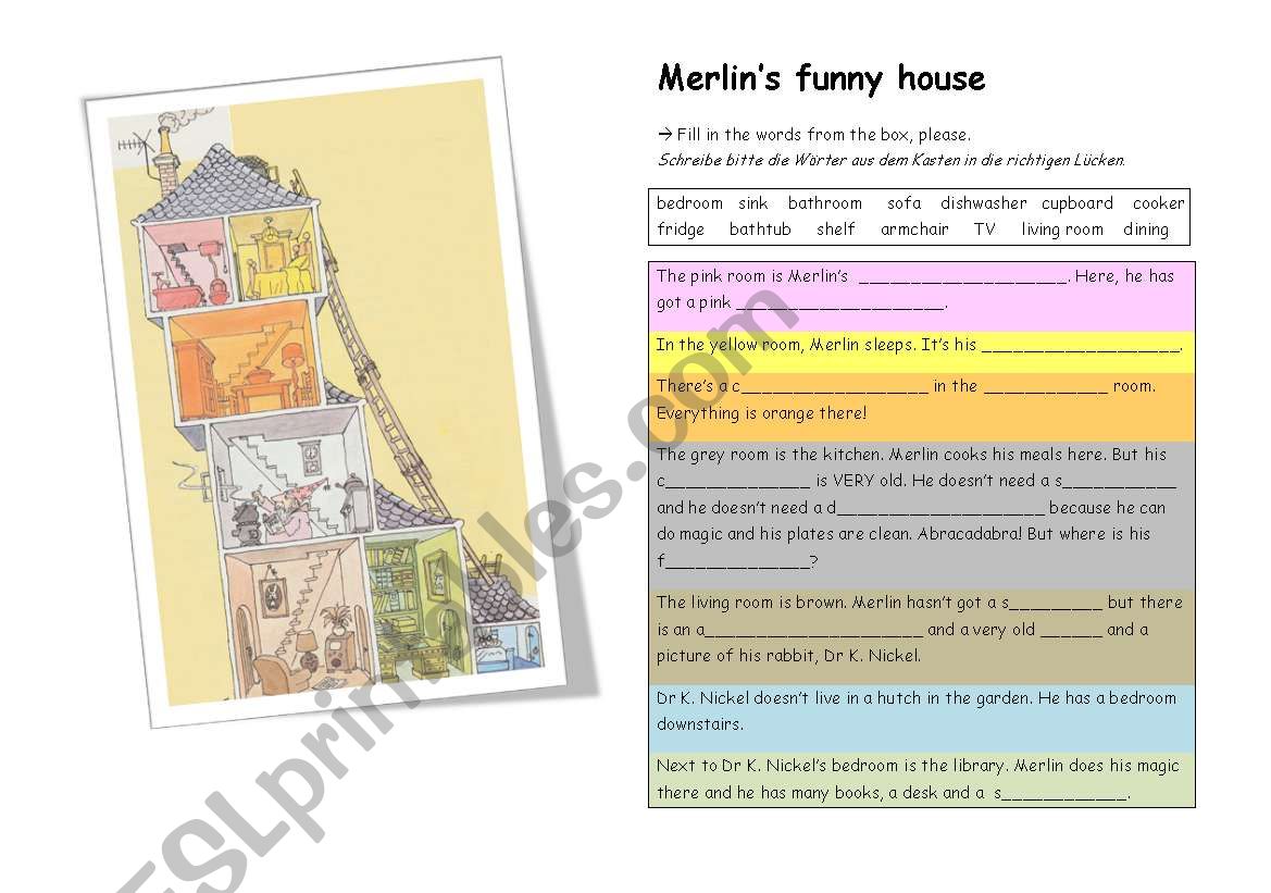 Merlins funny house worksheet