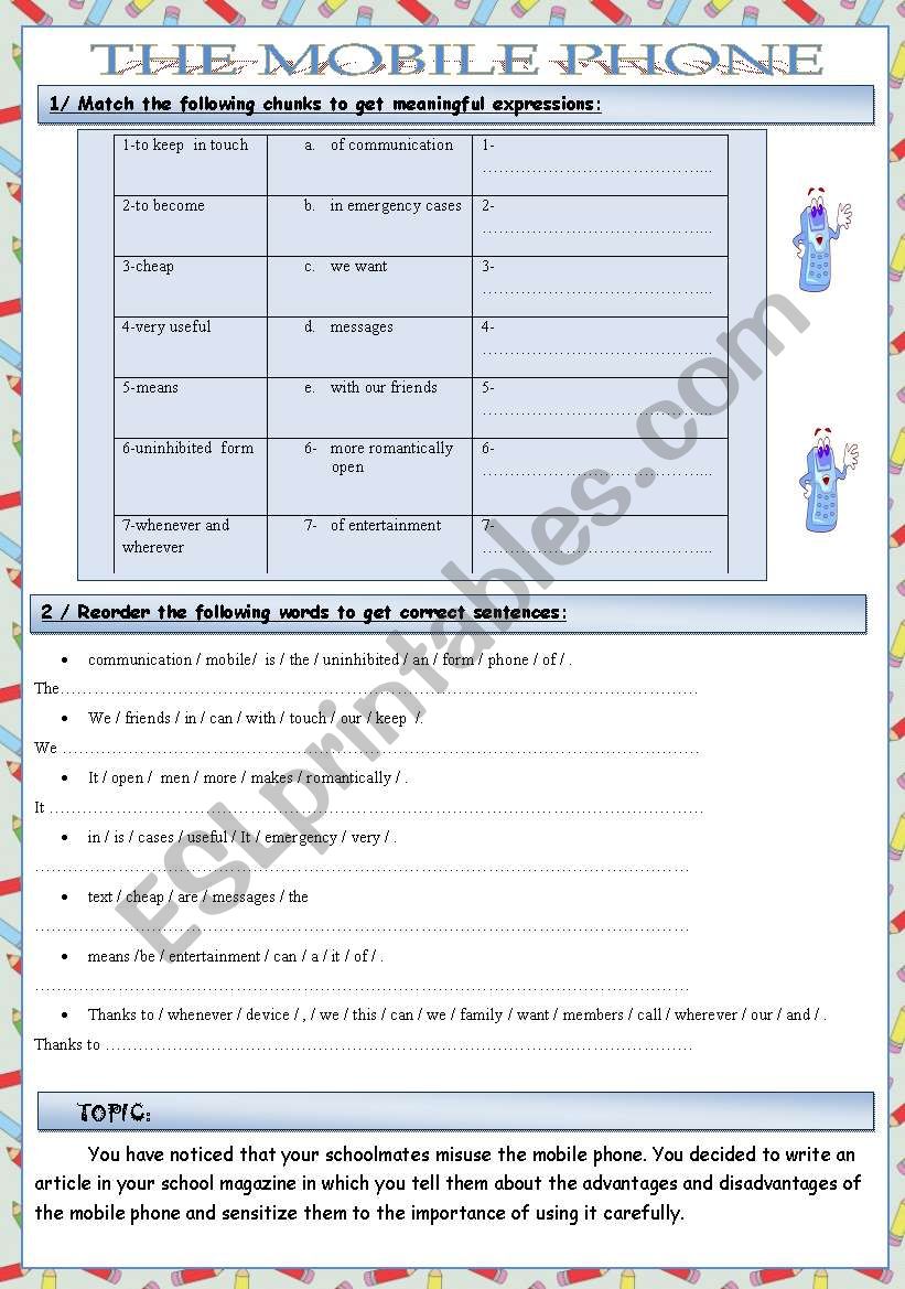 The Mobile Phone worksheet