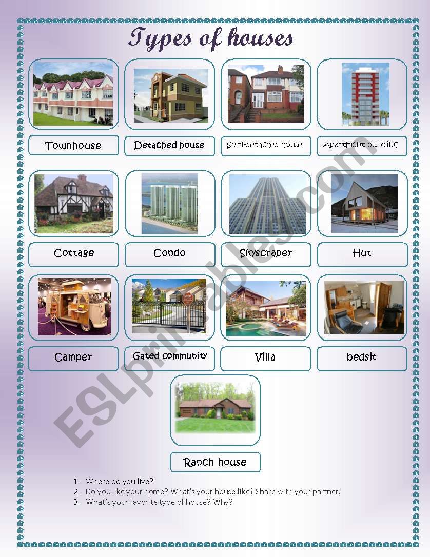 Types of houses 1 worksheet