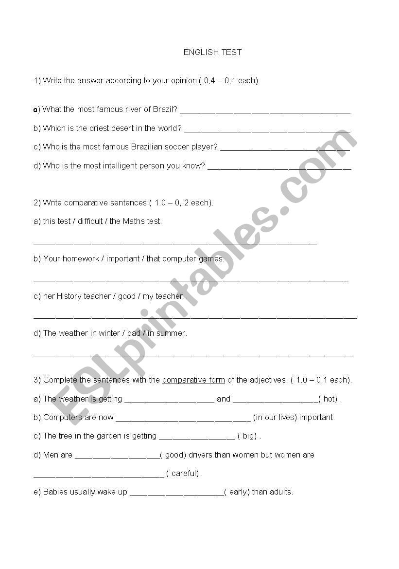 English test worksheet