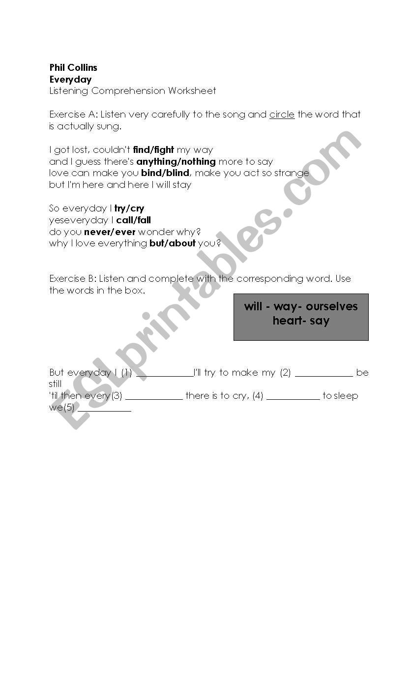 Listening comprehension worksheet