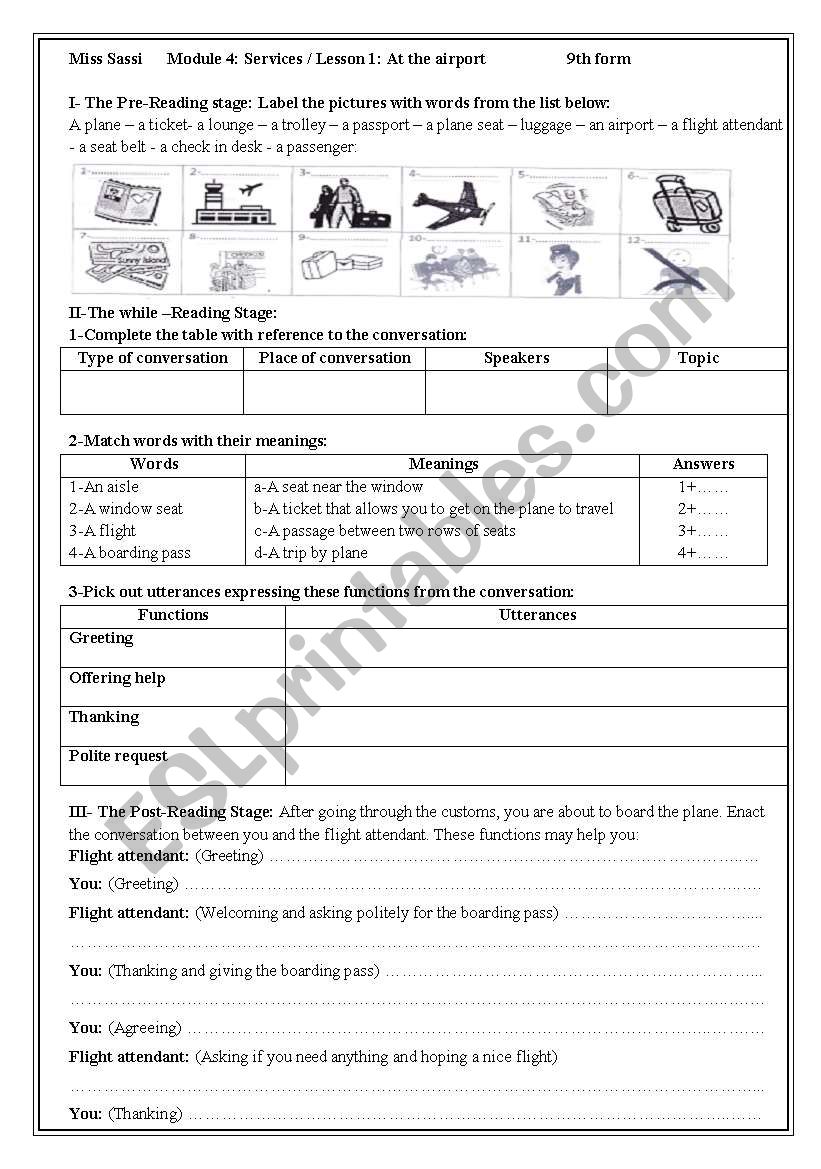 Lesson 1: at the airport . worksheet