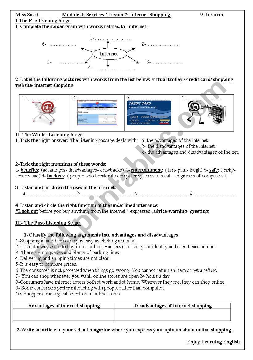 Lesson2 Internet Shopping worksheet