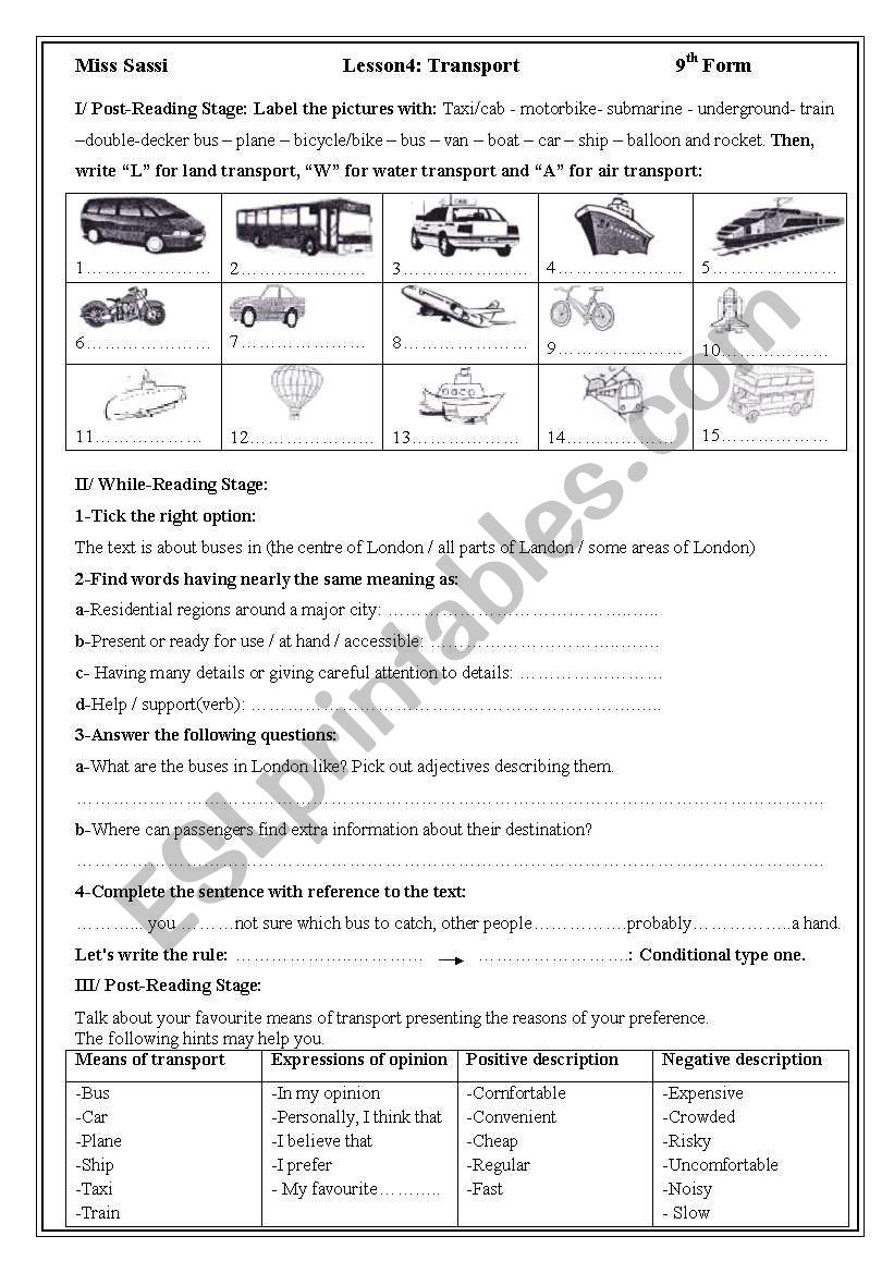 Lesson4 Transport worksheet