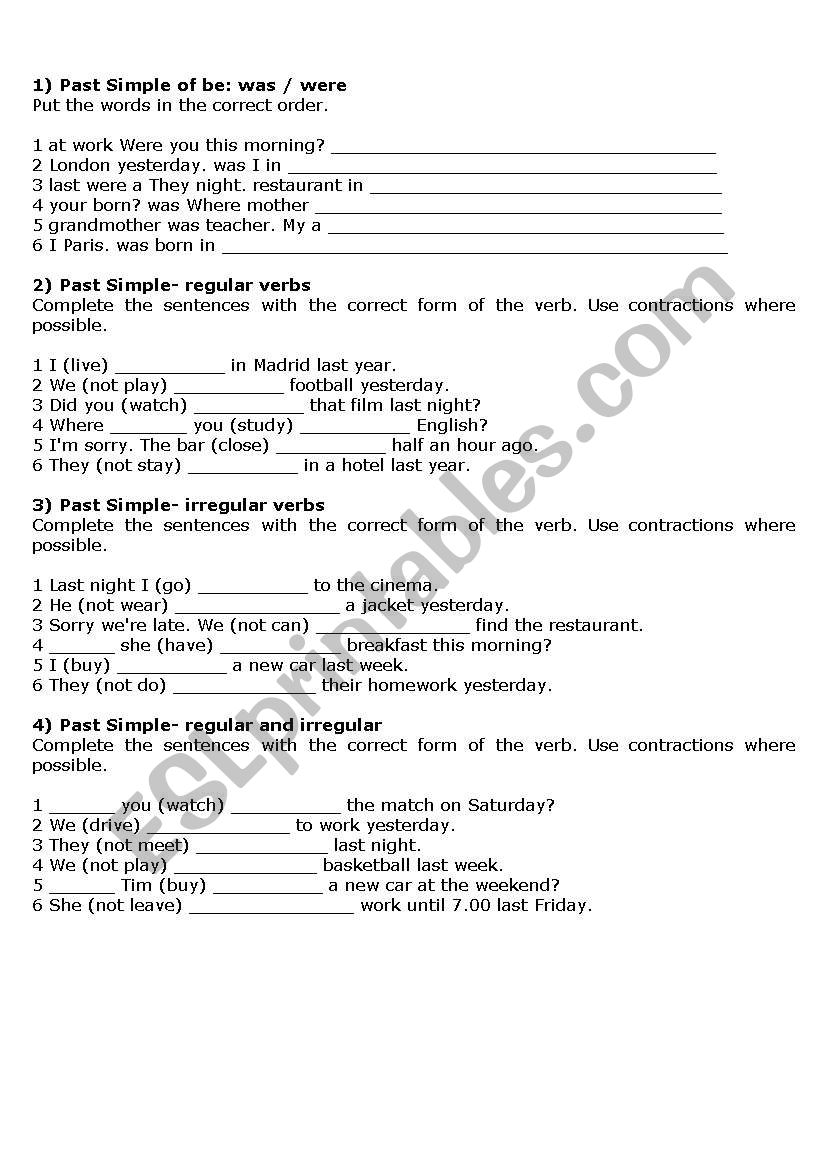 Past Simple Tense worksheet