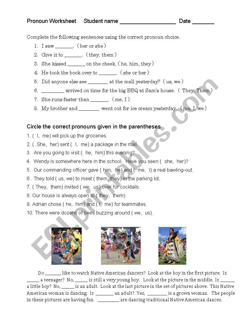 Pronoun Pow Wow worksheet