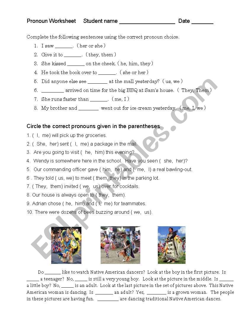 Pronoun Pow Wow worksheet