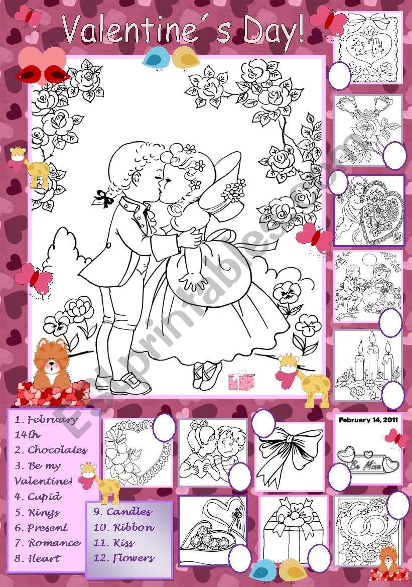 Valentines Day - Coloring and Matching