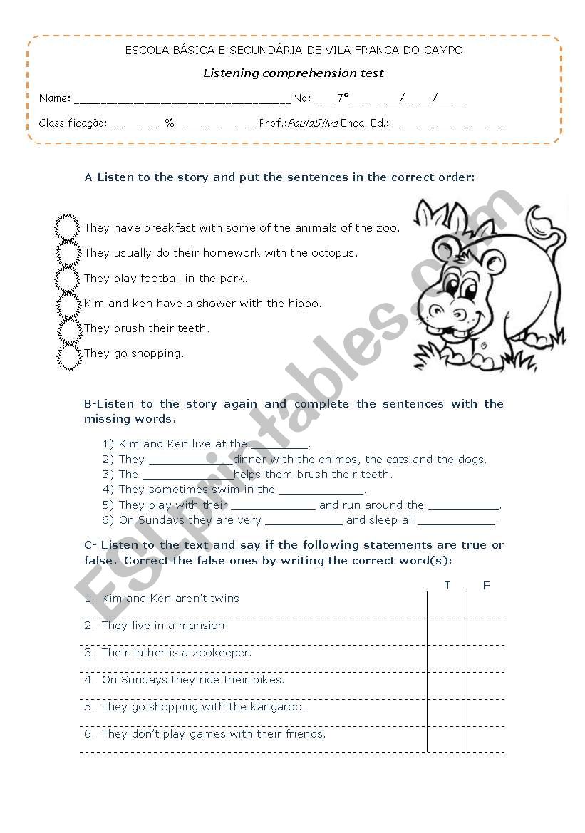 Listening test worksheet