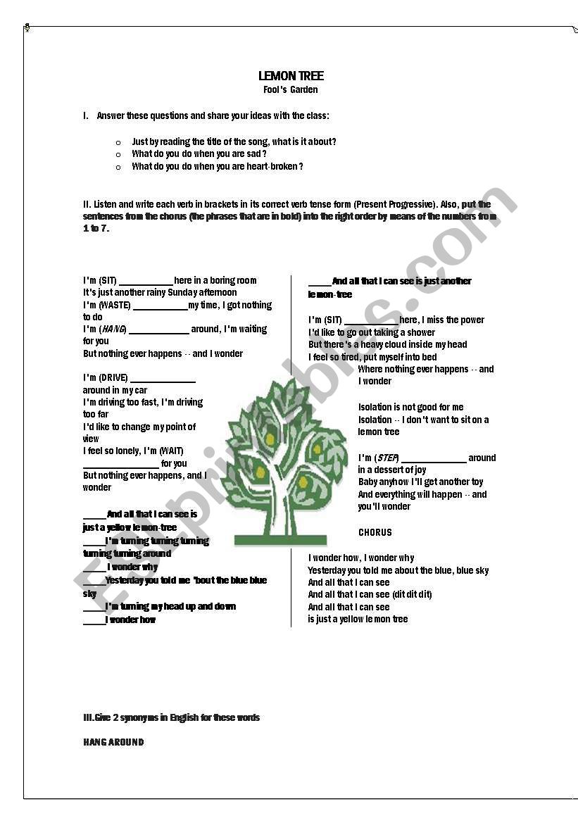 Lemon Tree  worksheet