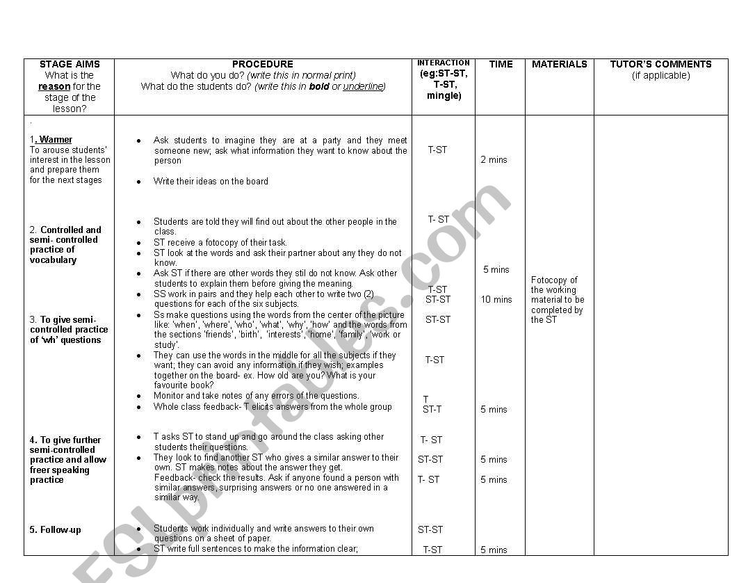 lesson plan  worksheet