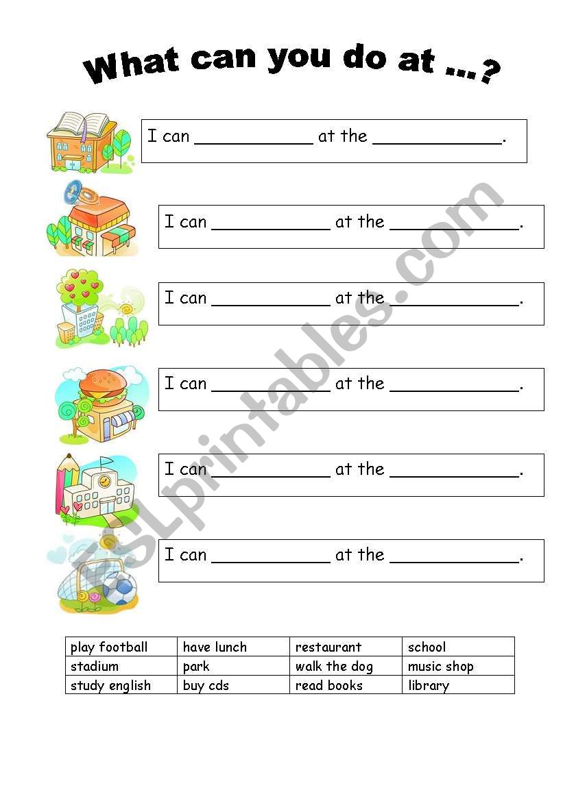 What can you do at...? worksheet