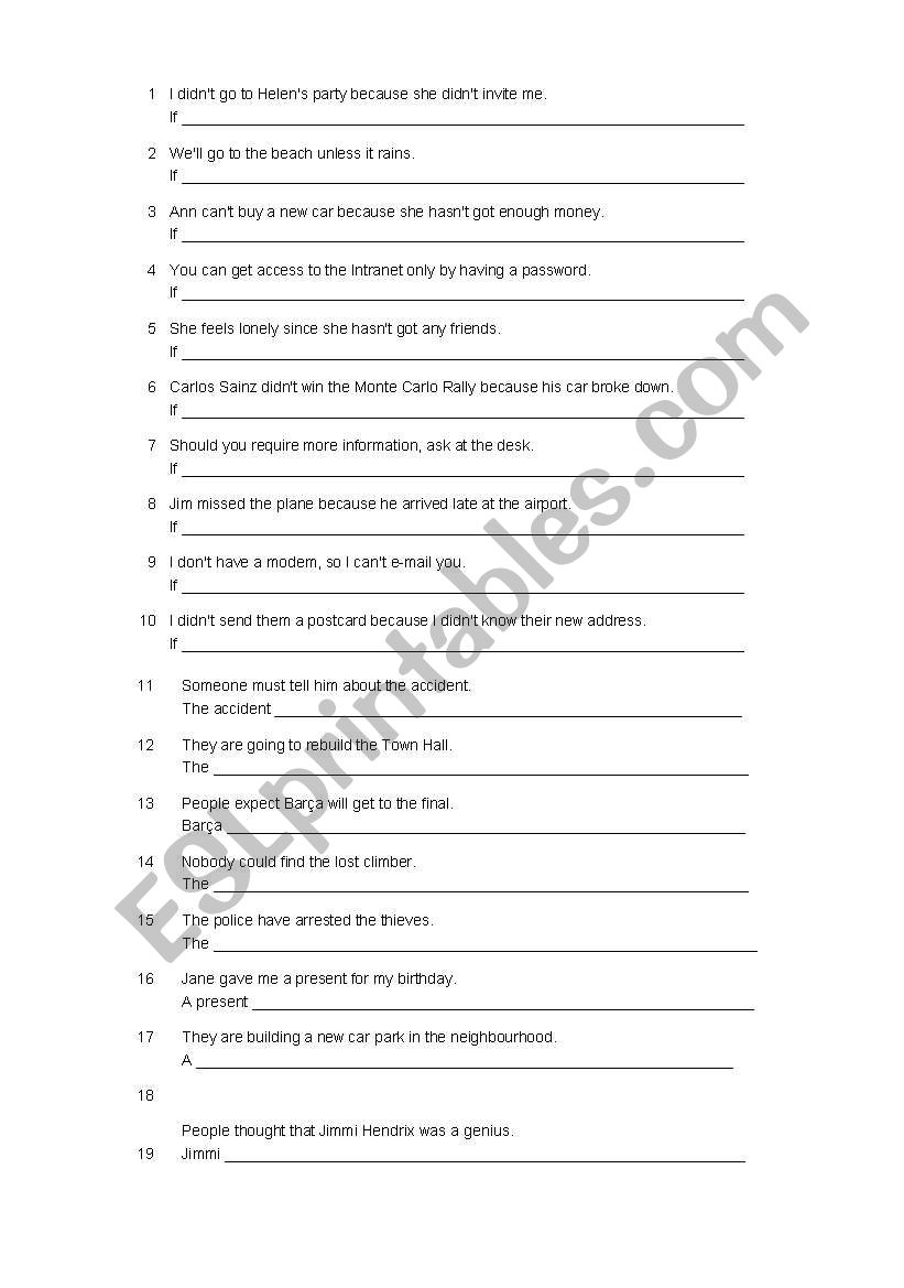 Mixed Rephrasing exercises worksheet
