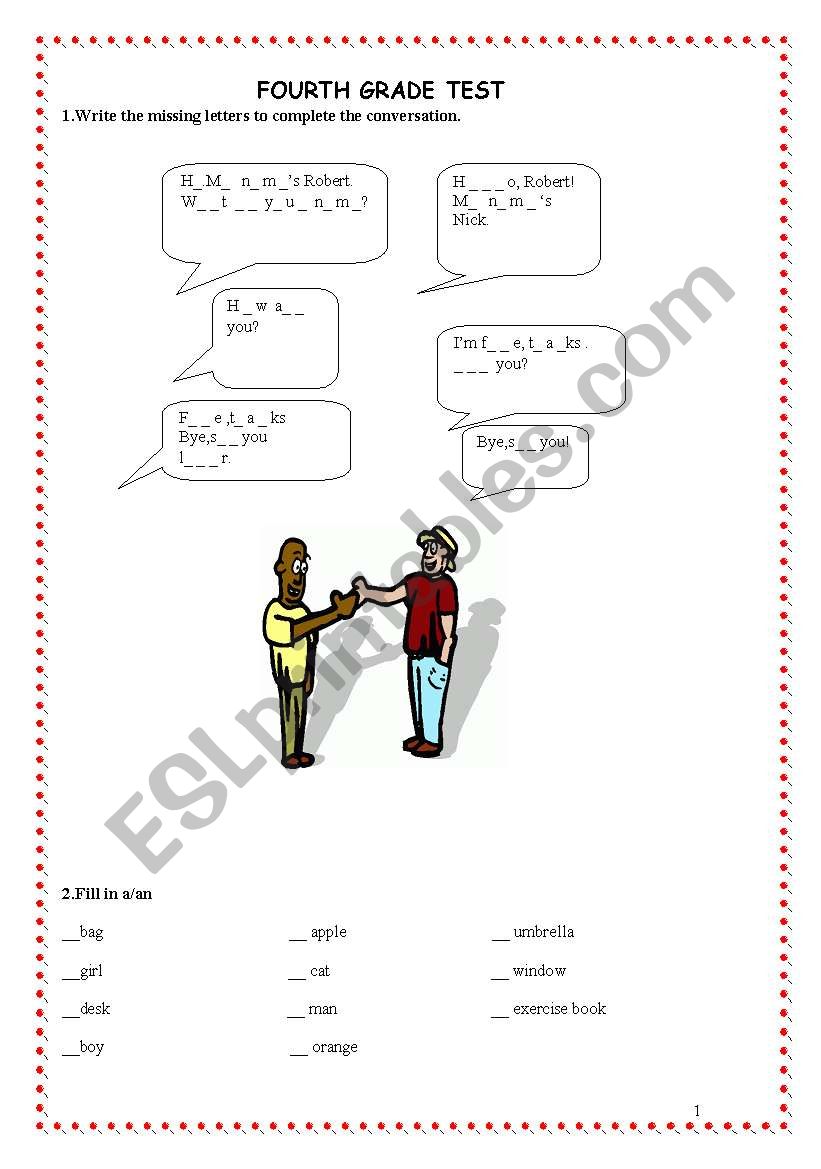 4th grade test worksheet