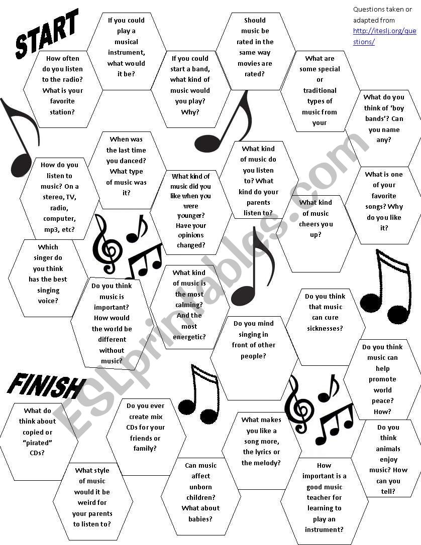 Music Conversation Board Game worksheet