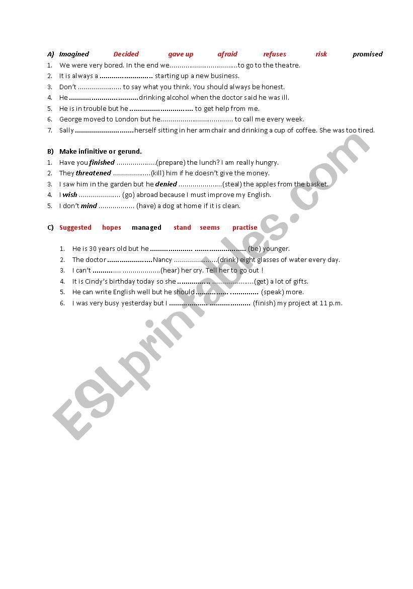 infinitives and gerunds worksheet