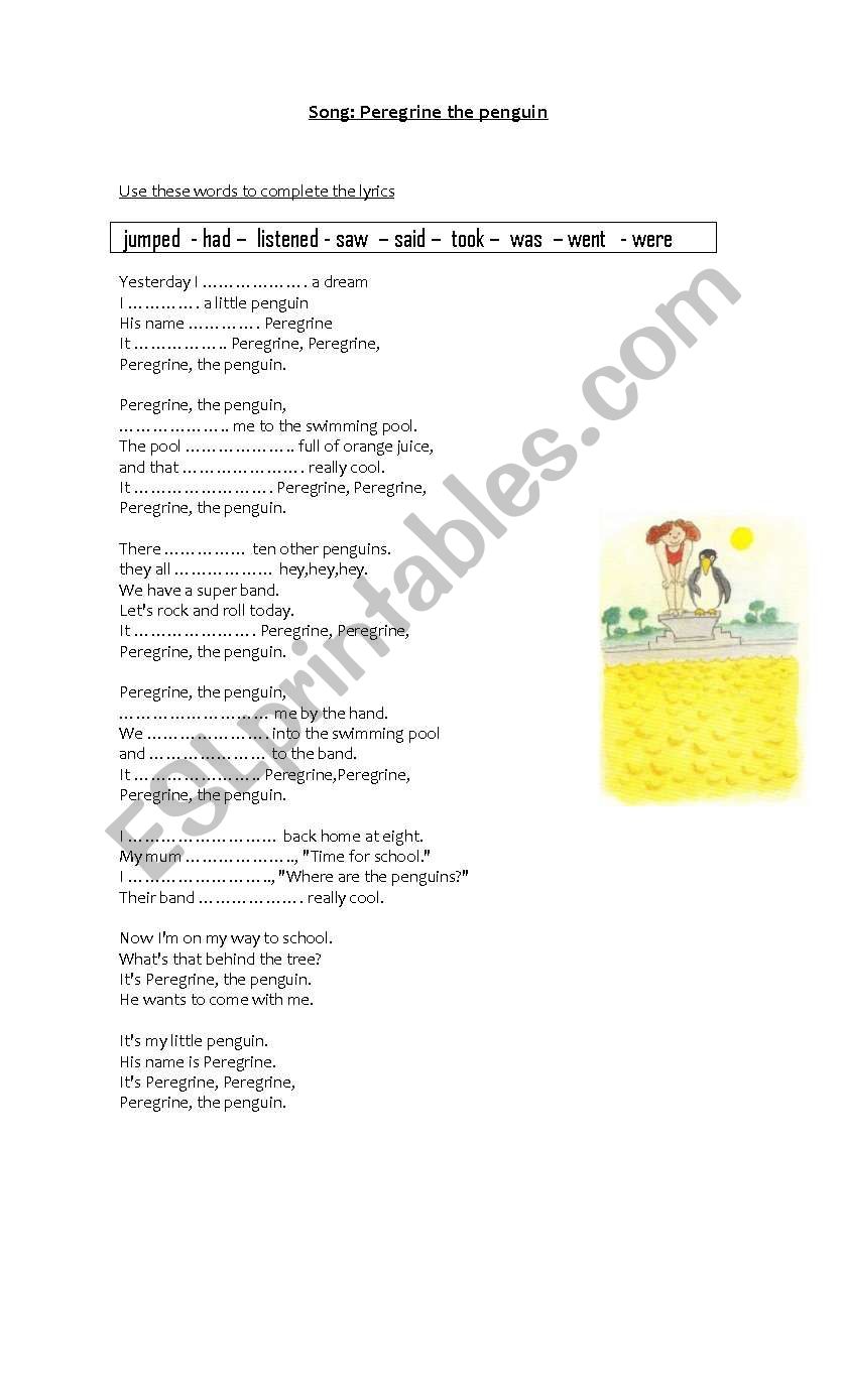 Song Peregrine the Penguin worksheet