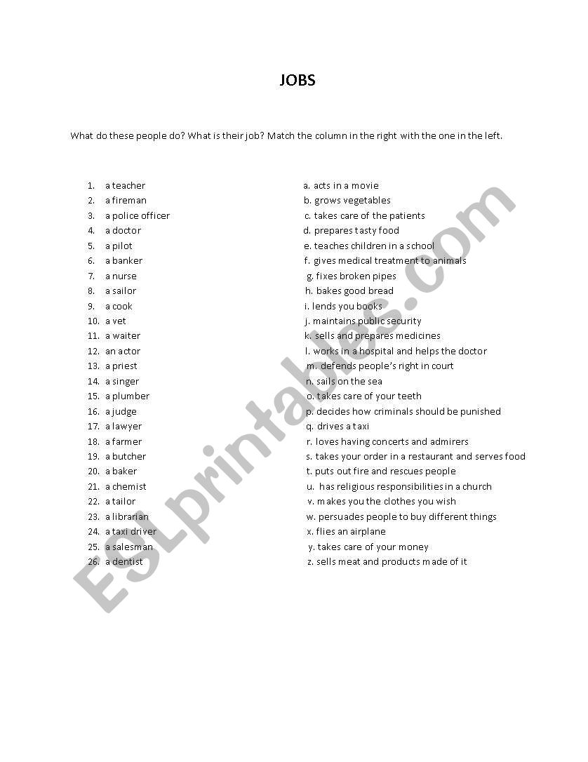 JOBS worksheet