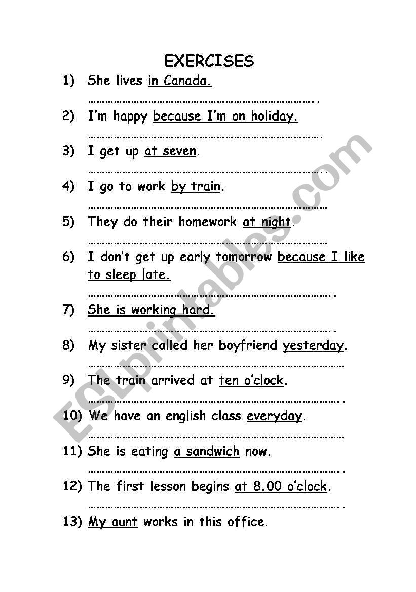 question word worksheet