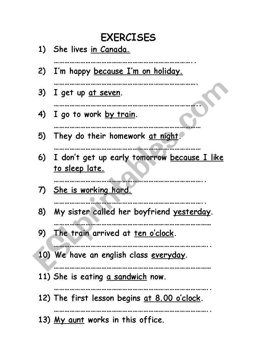 question word worksheet