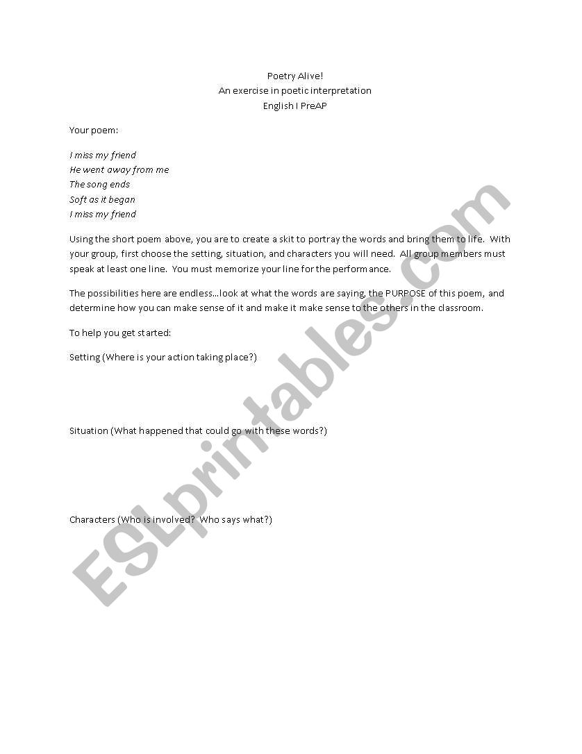 Poetry Alive worksheet