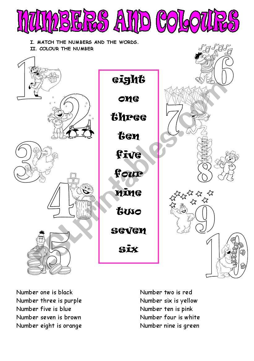 numbers and colours worksheet