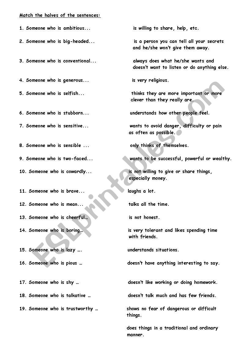 Personality adjectives worksheet