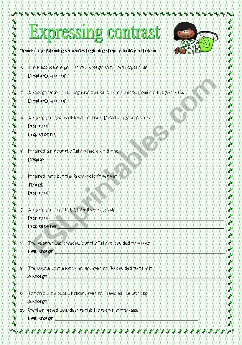 Worksheet: Expressing contrast