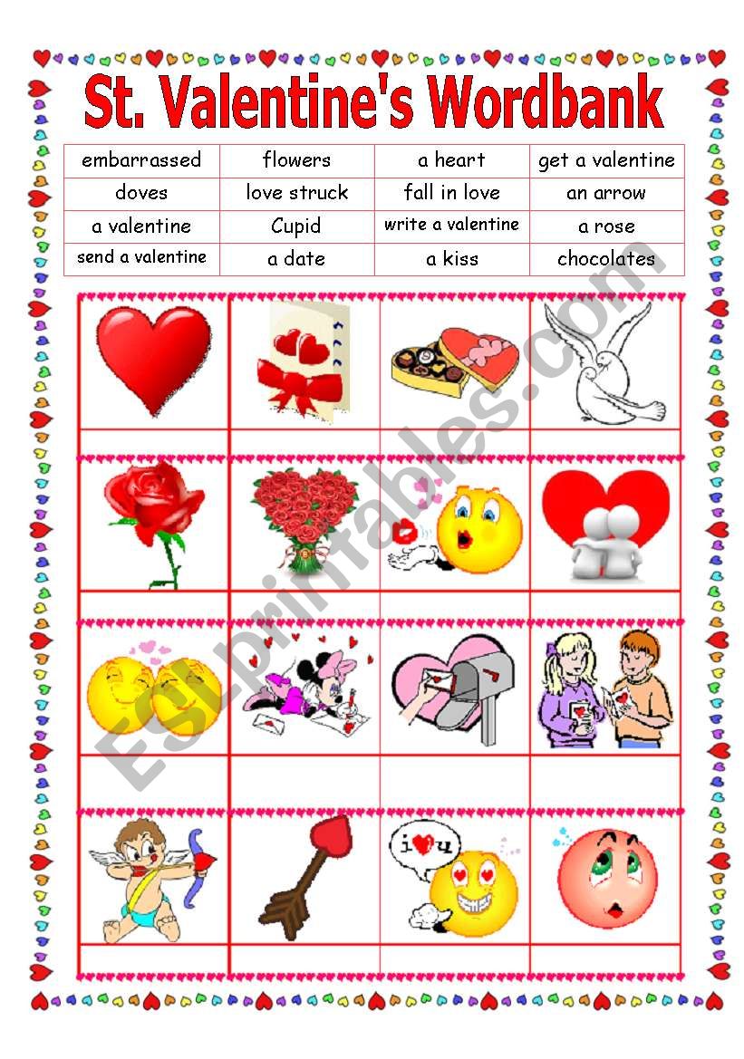 St.Valentines #3. Wordbank worksheet