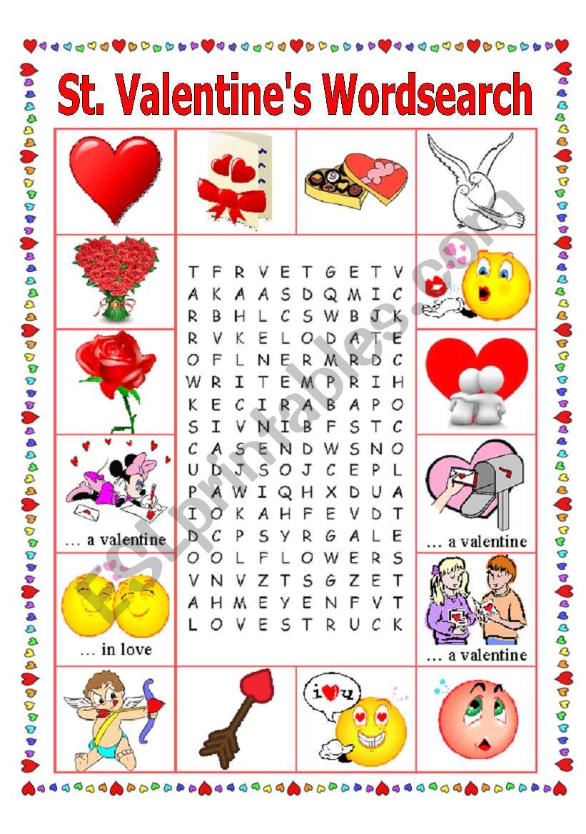 St.Valentines #4. Wordsearch worksheet
