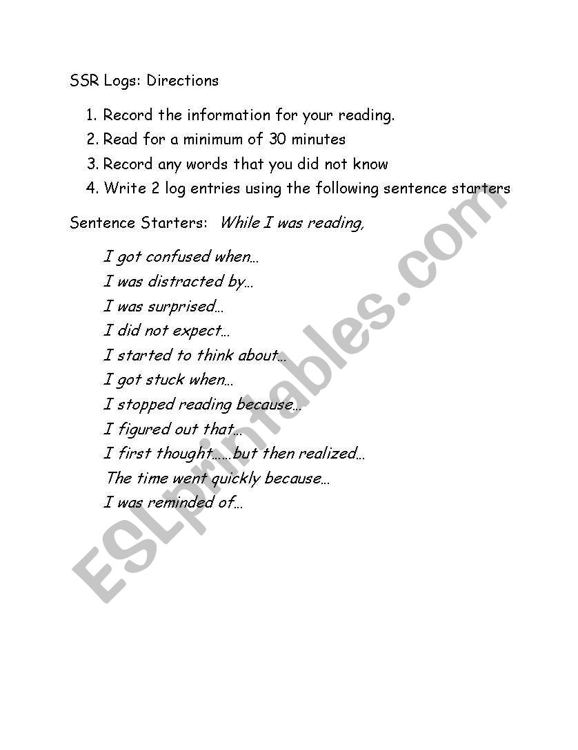 SSR Logs worksheet