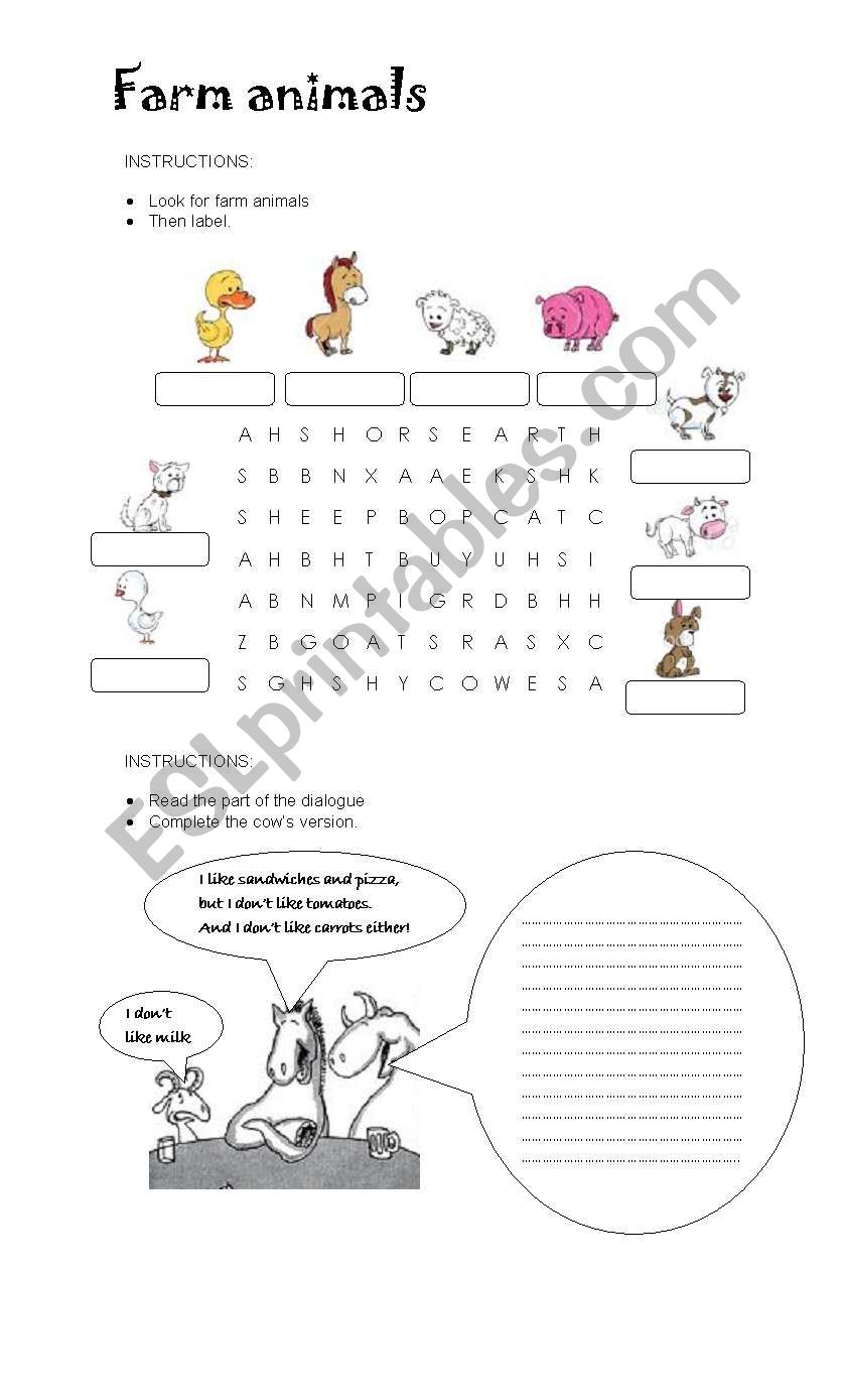 Farm animals worksheet