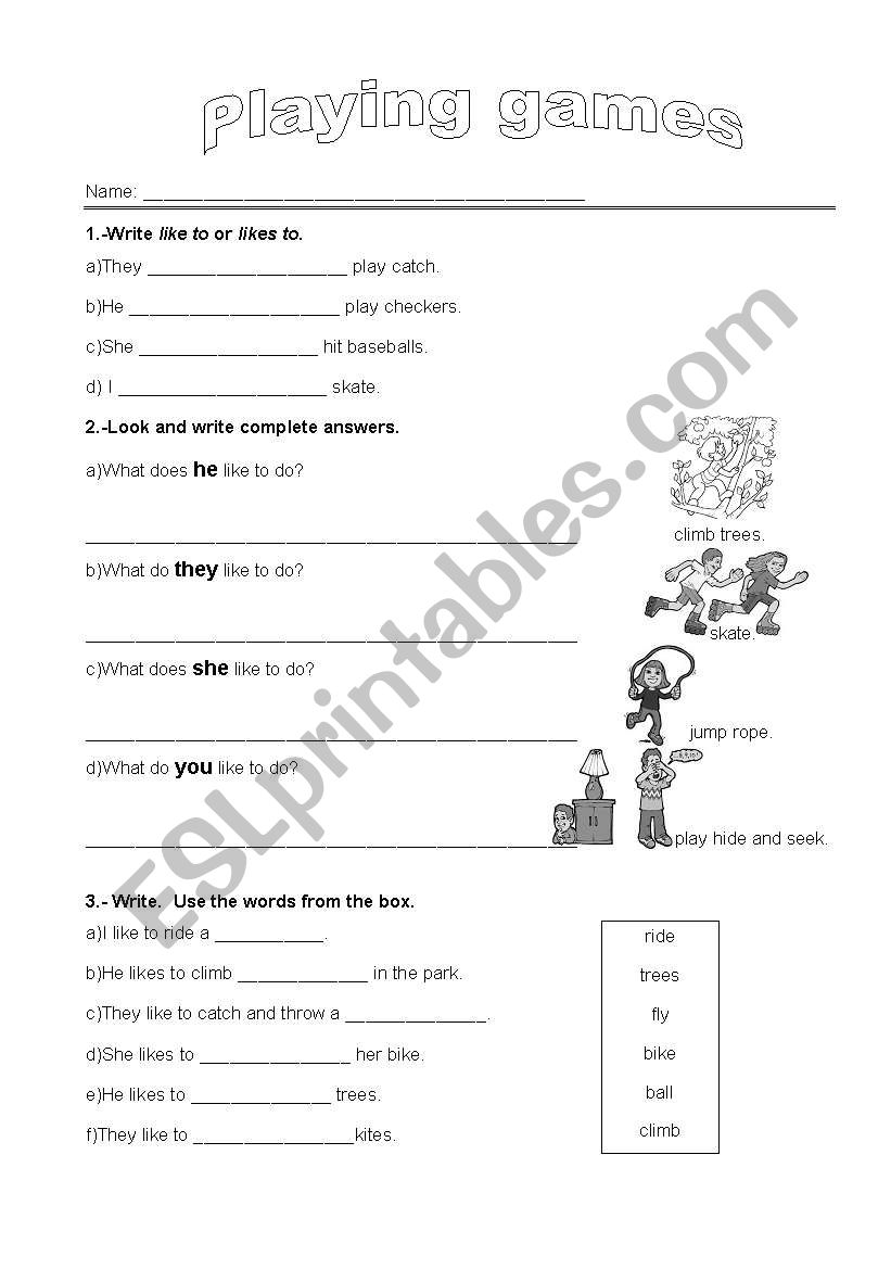 Playing games worksheet