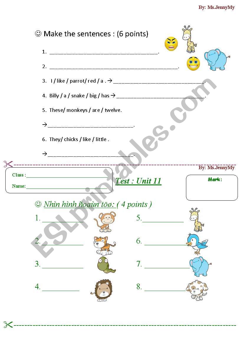 The Animals Test (2 sides on 1 pages)