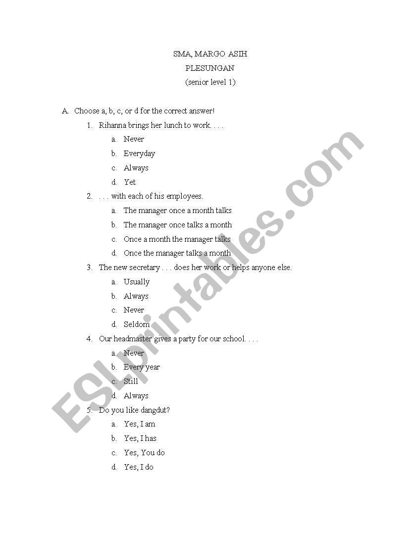 question final worksheet